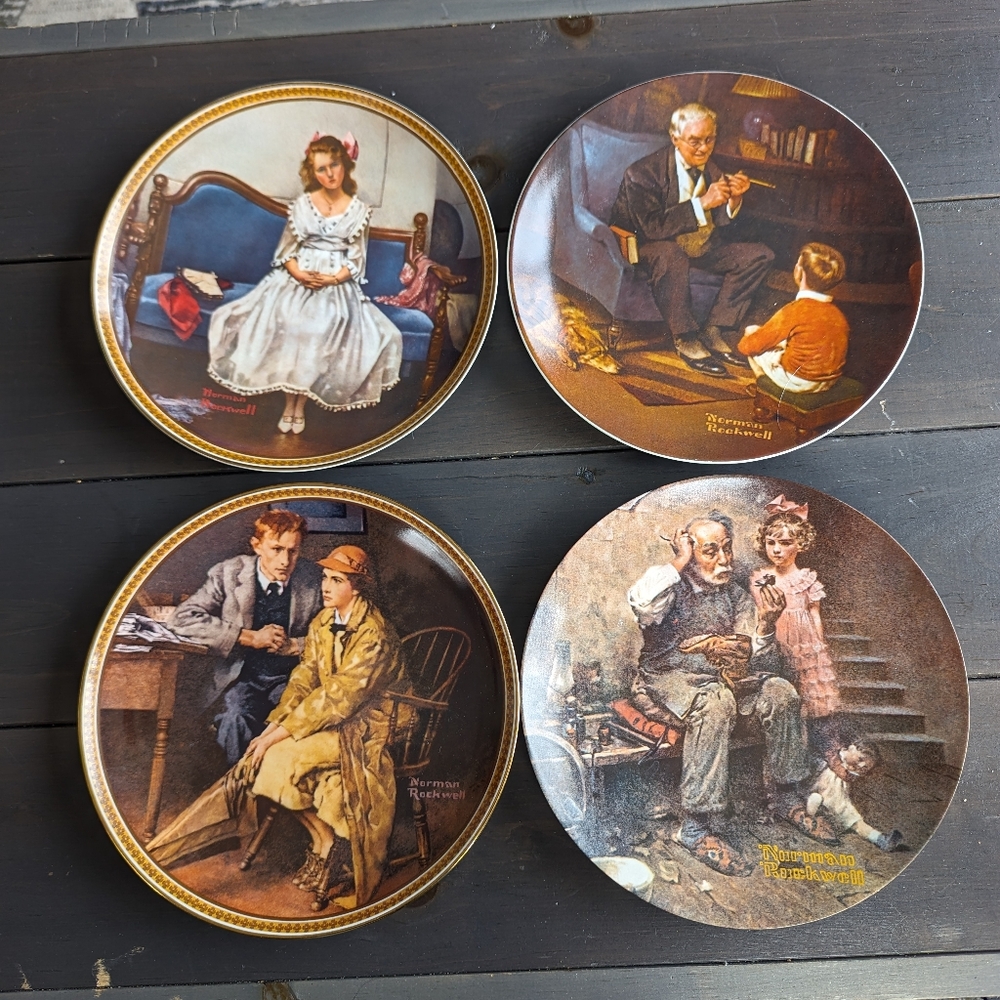 Four Pre-owned Norman Rockwell decorative plates Knowles Home Decor Collectible.
